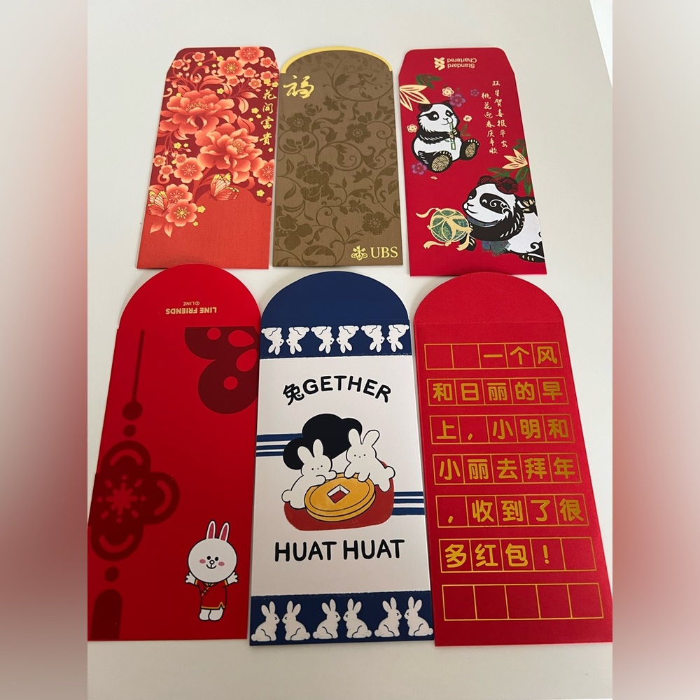 Set of 6 Lucky Money Envelopes Red Packets